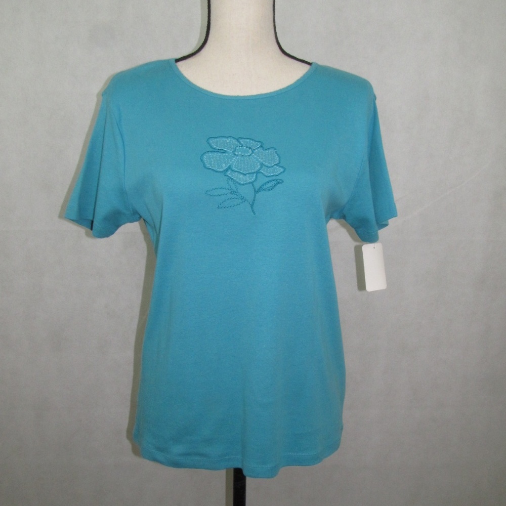 JM Collection Top Size M Turquoise Short Sleeve